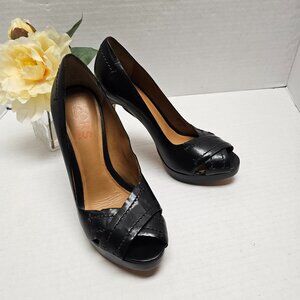 New Michael Kors Peep Toe Black High Heel Shoes Criss Cross 9.5 Womens